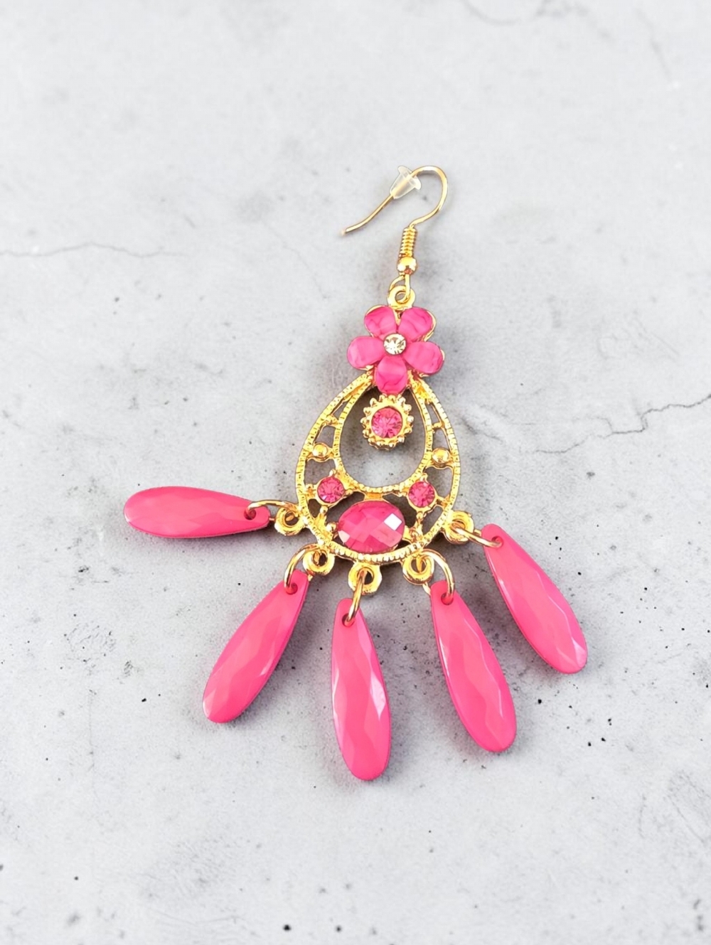 Nwt SASSIFIED BOUTIQUE Gold-Tone Pink Crystal Flower Drop Earrings